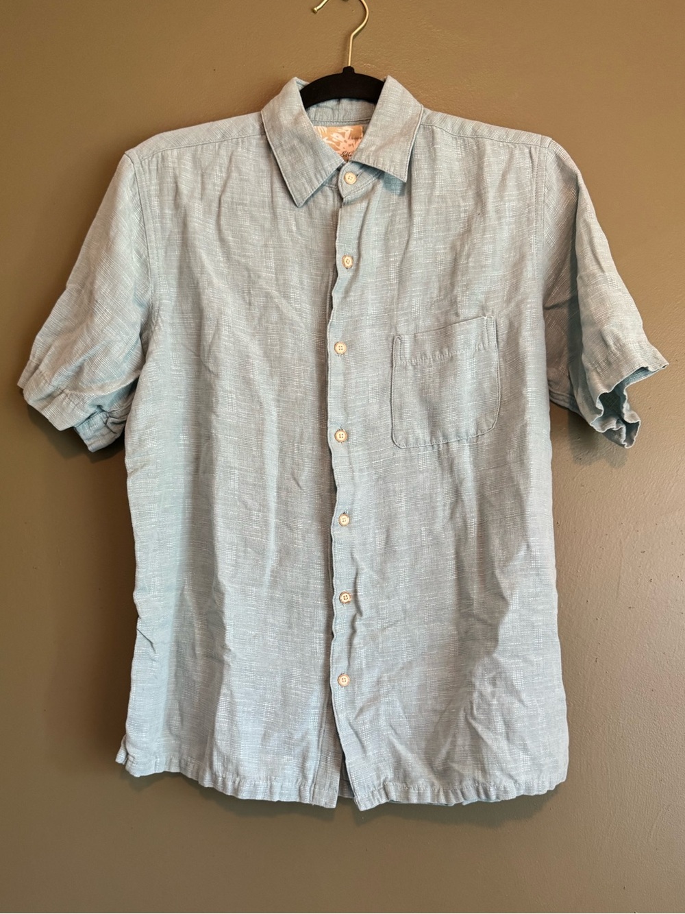 Tasso Elba Pale Blue Silk Linen Blend Short-Sleeve Button-Down Shirt